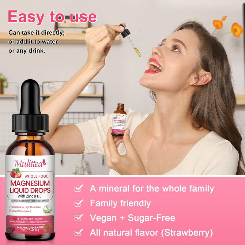 Magnesium Glycinate Liquid, High Potency Magnesium Glycinate & Whole Food Nutrition, Sugar Free Vegan Non-GMO Complex Supplement Promotes Nerv,Relaxation,Muscle,Sleep Support* 2 Fl Oz (Pack of 2)