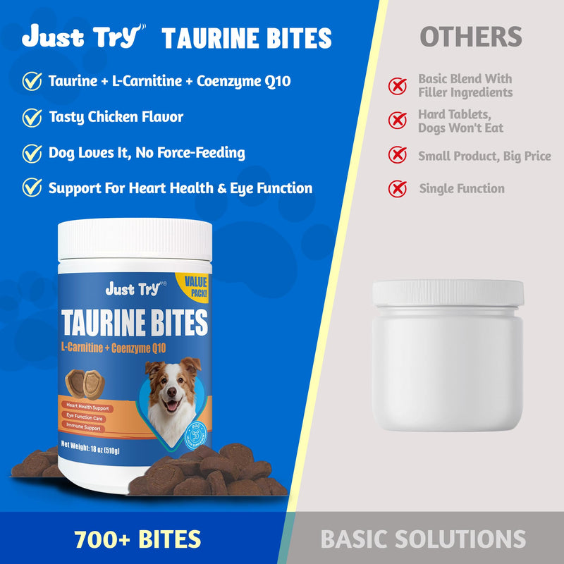 Just Try 18 oz. Taurine Supplement Coq10 for Dogs with L-Carnitine & Coenzyme Q10 Support Dog Heart, Immune and Eyes Health 18 Ounce