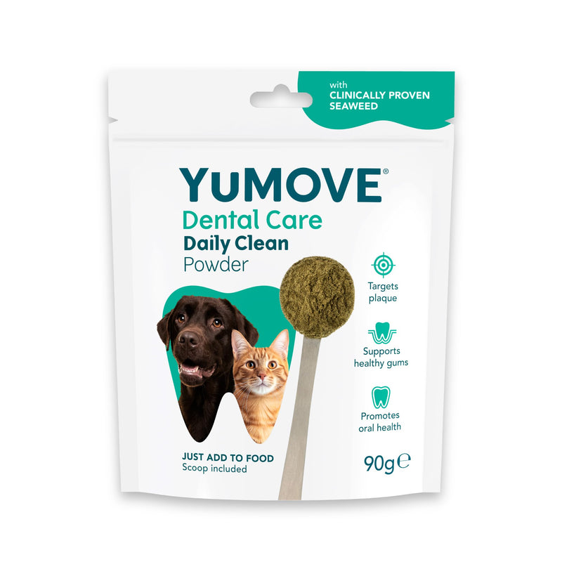 YuMOVE Daily Clean Dental Powder, Dog & Cats Teeth Cleaning Products for Dental Care, Plaque Remover and Prevention, Breath Freshener, All Breeds From 6 Months, 90g