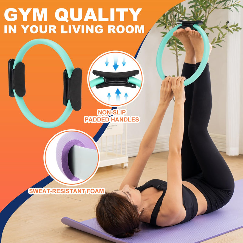 Tsikavo Pilates Ring, Pilates Ring Circle and Ball Set, 12 Inch Magic Circle Pilates Ring,9 Inch Small Exercise Ball,Resistance Bands Set, Home Pilates Equipment for Women Teal