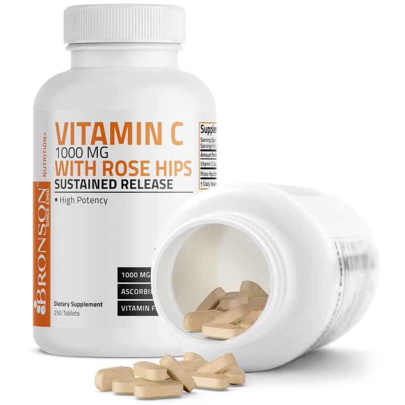 Bronson Vitamin C 1000 mg with Rose Hips Sustained Release, 250 Tablets