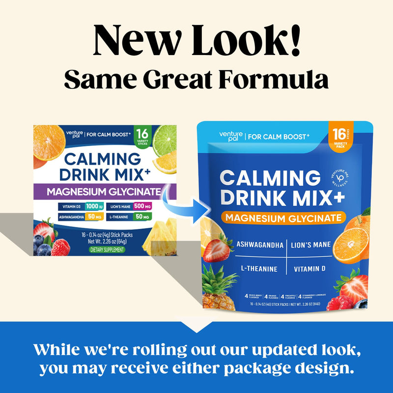 Venture Pal Calm Drink Mix, 12-in-1 Cortisol Reducer & Sleep Aid | Magnesium Glycinate, Ashwagandha, L-Theanine & Vitamin D, Calm Magnesium Powder for Relax & Focus, No Sugar, Non GMO 16 Ounce (Pack of 1) 1-Variety