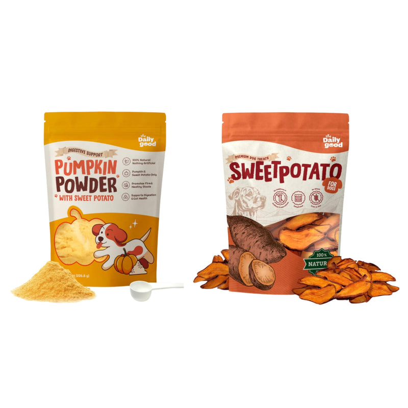 Digestive Wellness for Dogs – Pumpkin Powder & Sweet Potato Chews – High Fiber Natural Digestive Support, Healthy Treats & Food Topper