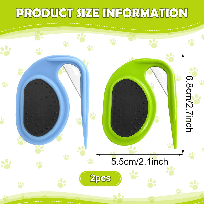 LETTERASHQP Pet Knotting Comb, Pack of 2 Detangler with Steel Blade, Detangling Knife Cat, Knot Comb Hair Removal Tool Dematting Comb for Dogs Removing Undercoat Tangles (Blue+Green) Blue+Green - BeesActive Australia