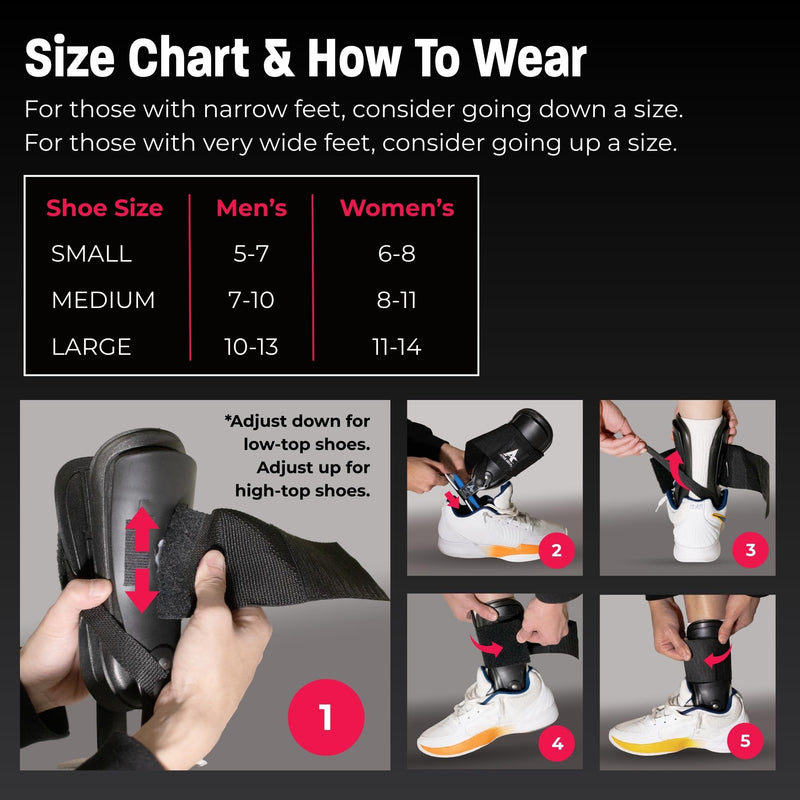 Active Ankle T2 Ankle Brace, Medium, Black, Rigid Support for Men 7-10 & Women 8-11 Shoe Size, Adjustable Brace for Sprained Ankle, Volleyball & Cheerleading, Lightweight EVA Padding, Fits Left or Right Foot - BeesActive Australia