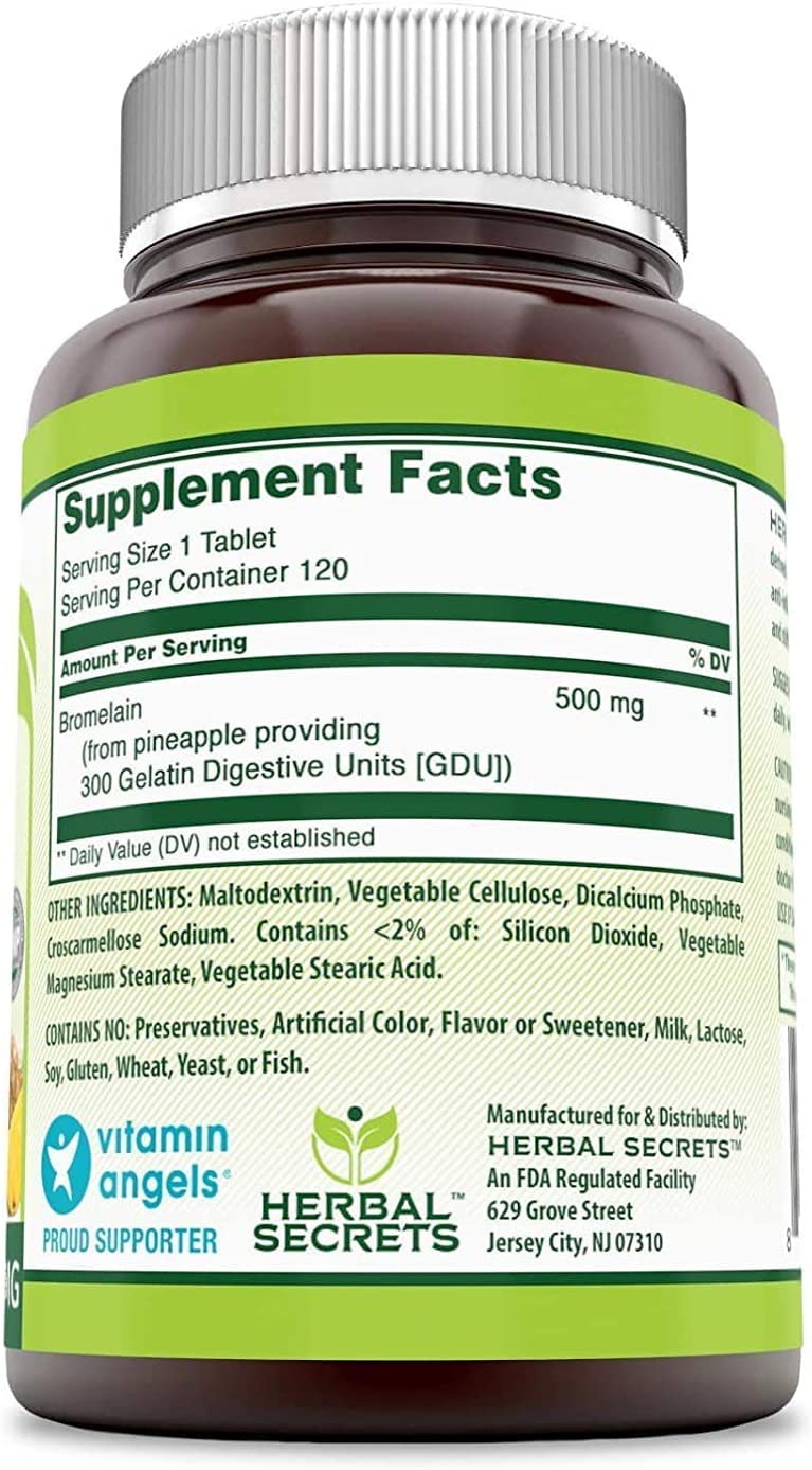 Herbal Secrets Bromelain Supplement 500 Mg Tablets Supplement | Non-GMO | Gluten Free | Made in USA (120 Count) 120 count - BeesActive Australia