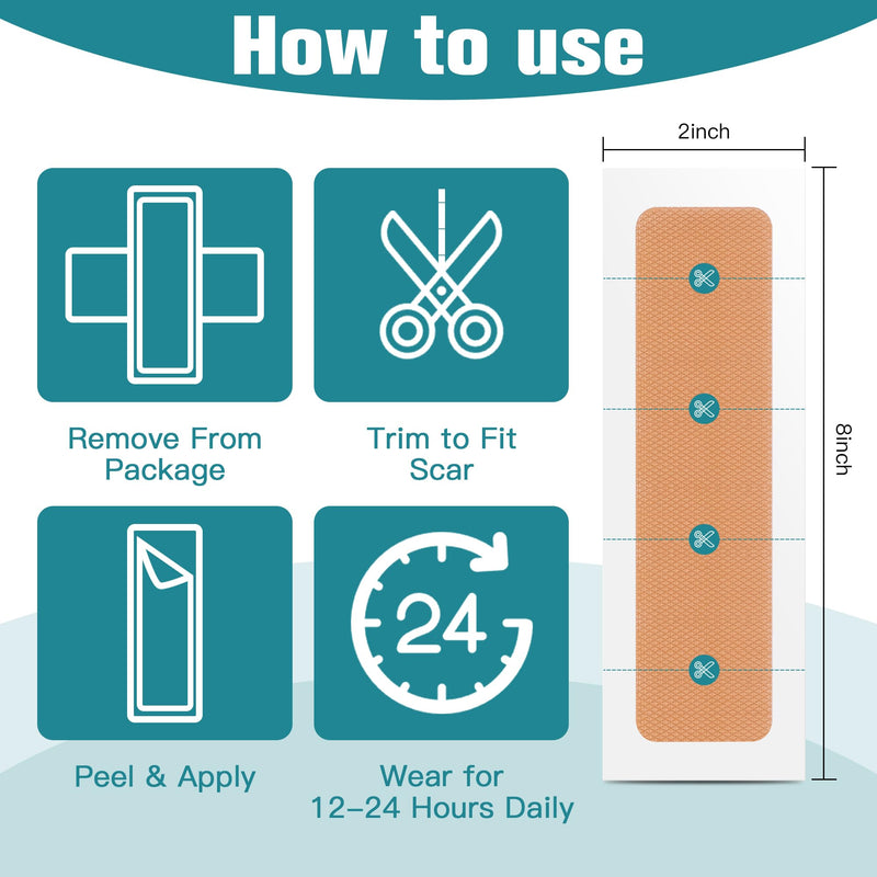 Silicone Scar Thicked Sheets,C Section Recovery Kit 2in x 8in 10ct | Reuseable Extra Long Scar Strips for Reducing the Appearance of Keloid Bump,Stretch Marks,Burn,Surgical Scar Removal(Latex Free)