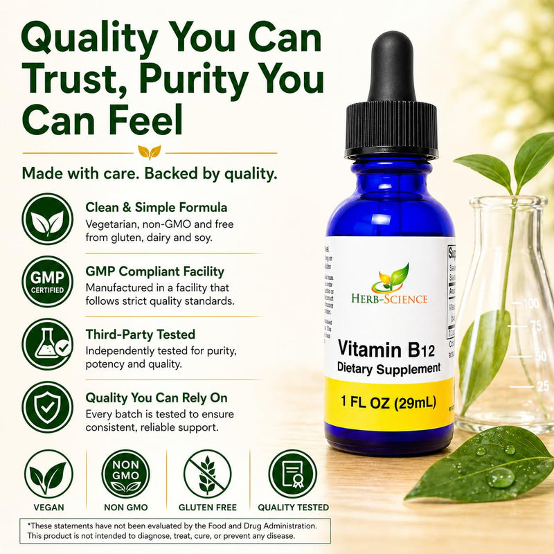 Liquid Vitamin B12 – Cold-Pressed, High Absorption, Vegan, Alcohol-Free, Sublingual B12 Drops, Cyanocobalamin, No Artificial Flavors, Blue Cobalt Glass Bottle for Maximum Freshness - 1 oz | Made with Only 3 Premium Ingredients, Vegan and Non-GMO, in an...