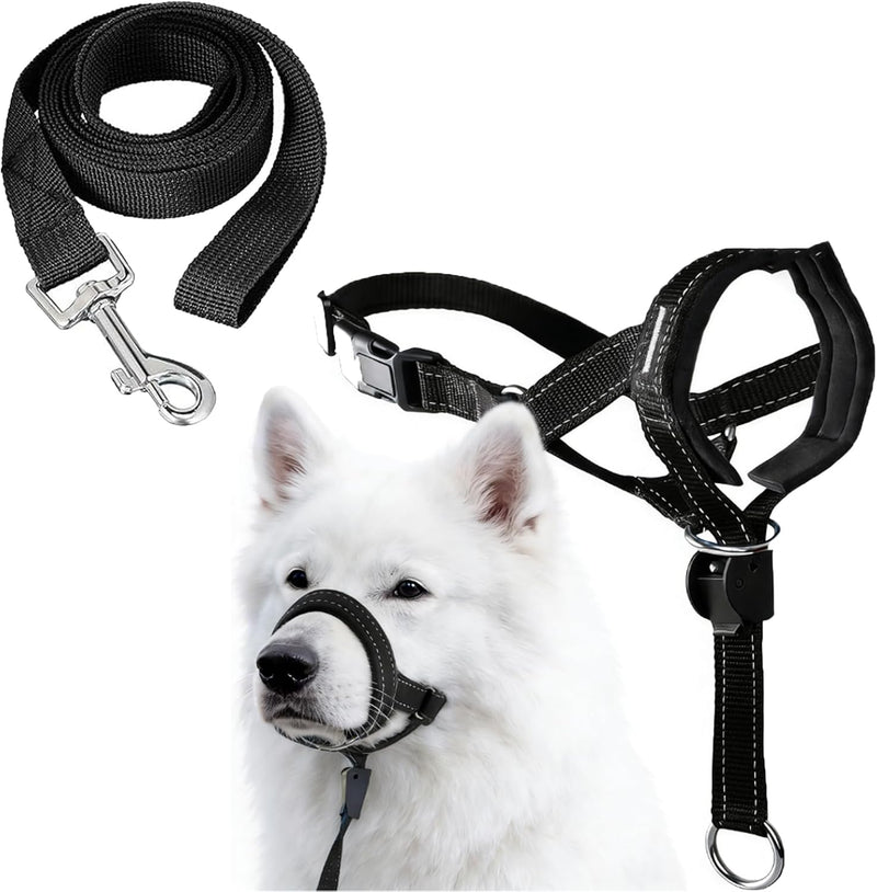 Adjustable Dog Head Halter with Safety Strap, Soft Padded Dog Head Collar for Small Medium Large Dogs, No-Pull Dog Harness for Training and Walking (Large, Black) L