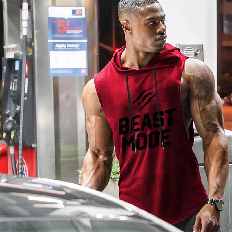 Babioboa Men's Workout Hooded Tank Tops Sports Training Sleeveless Gym Hoodies Bodybuilding Cut Off Muscle Shirts X-Large Wine Beastmode - BeesActive Australia