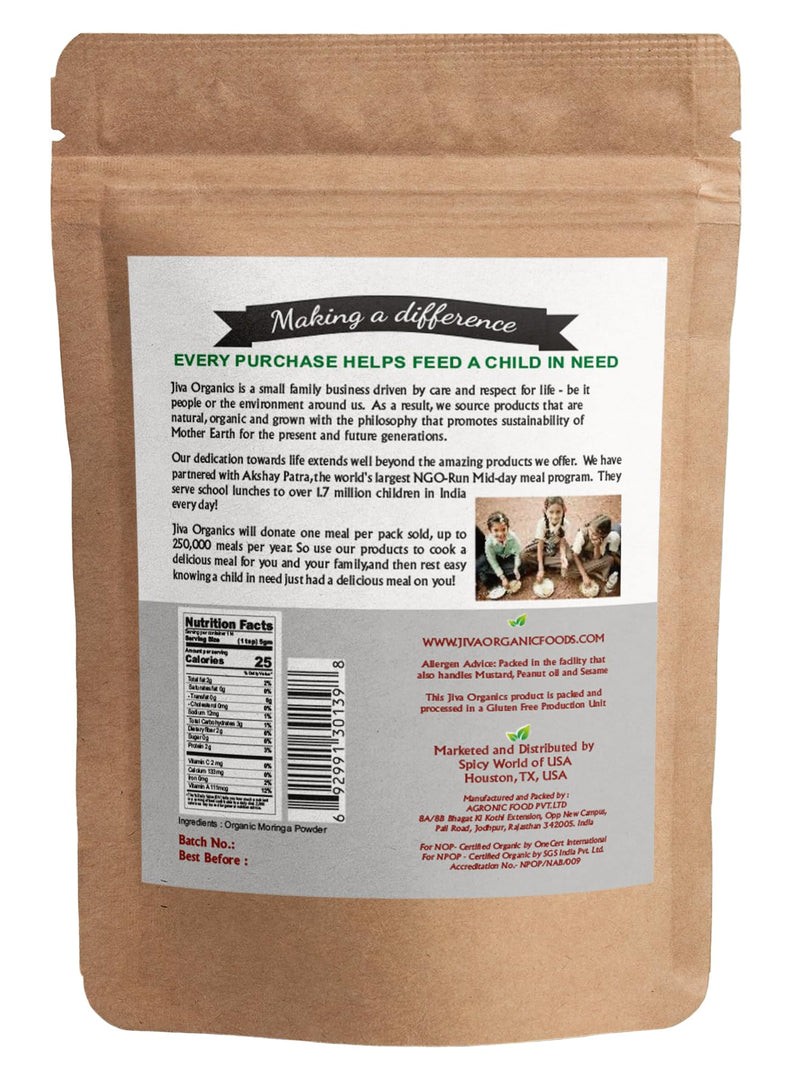 Jiva Organics Moringa Powder 1.25LB Bulk Bag - Moringa Oleifera Leaf Powder - Great for Hair, Rich in Immune Vitamin, Great Superfoods for Moringa Tea, Moringa Drink, India Grown, Vegan