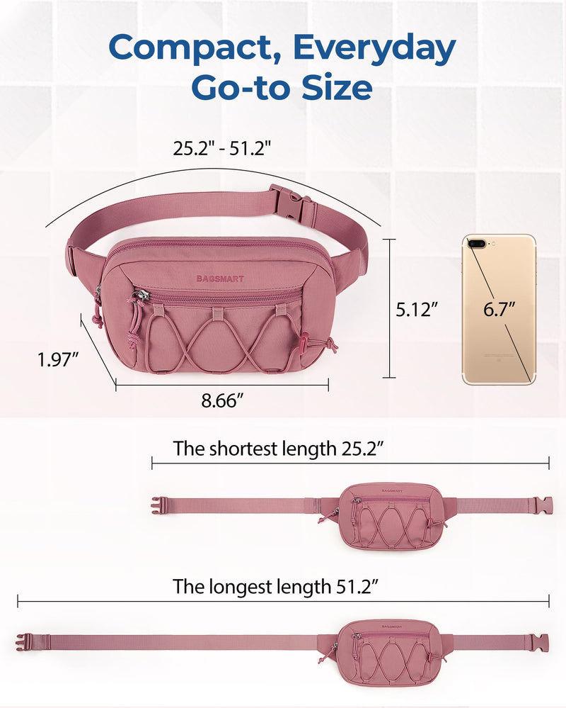 BAGSMART Fanny Packs for Women Small Belt Bag with Adjustable Strap Waist Pack for Running Workout Traveling Hiking, Pink