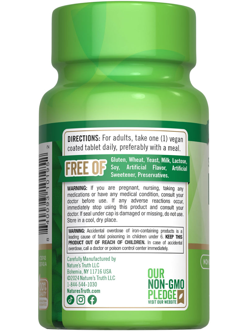 Nature's Truth Iron Supplement | 45 mg | 60 Pills | Ferrous Sulfate | Non-GMO & Gluten Free Vitamin for Men and Women