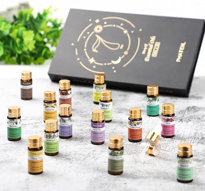 PHATOIL Essential Oil Set, 0.2 fl oz (5 ml) x 15 Pieces, Essential Oils, Aromatherapy Set, 100% Pure Aromatherapy, Gift - BeesActive Australia
