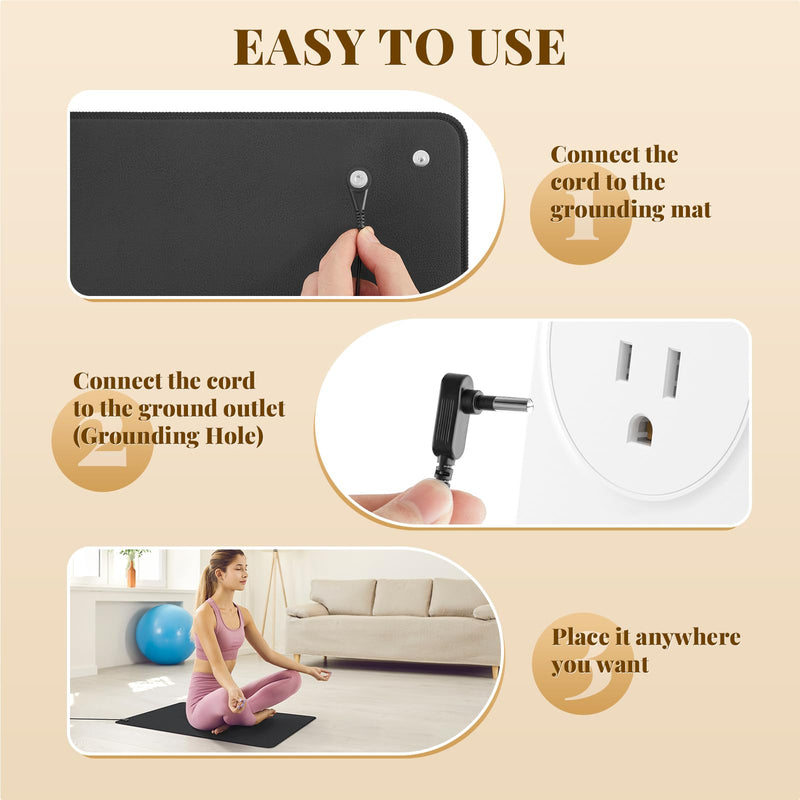 Grounding Mat with 100K Ohmresistor, The Globe Pad for Feet Earth Ground Therapy Improved Sleep Reduced Pain,Earth Grounded Pads Healthy Mats with Grounding Wire Magnetic Therapy Mat (Black) Black - BeesActive Australia