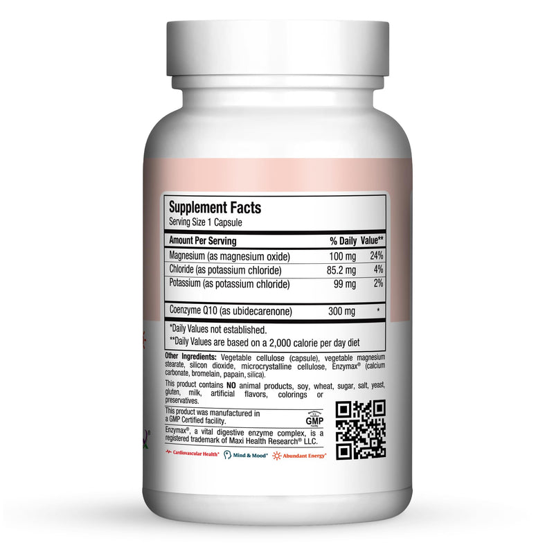 Maxi Health® CoQ10 300mg with Magnesium & Potassium (60 Capsules) | Kosher | Coenzyme Q10 with Magnesium & Potassium | Heart, Mind, Mood & Energy | Vegetarian · Non-GMO | Doctor Formulated