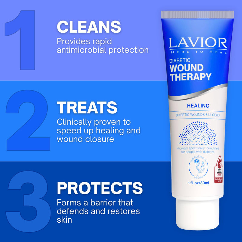 LAVIOR Diabetic Wound Therapy 1oz – Natural Botanical Hydrogel for Cuts, Scrapes, Ulcers, CGM Site & Deep Wounds – Fast Healing – Inula Viscosa – ADA Endorsed, Podiatrist Tested, Vegan, Made in USA 1 Ounce - BeesActive Australia