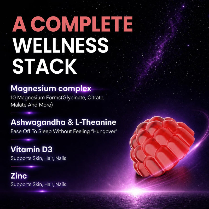 Magnesium Glycinate Gummies, 500mg 14-in-1 Magnesium Complex, 60 Count | With Ashwagandha, L-Theanine, Zinc & Vitamin D3 to Support Relaxation, Sleep, Muscle & Immune Health 60 Count (Pack of 1) 60.0