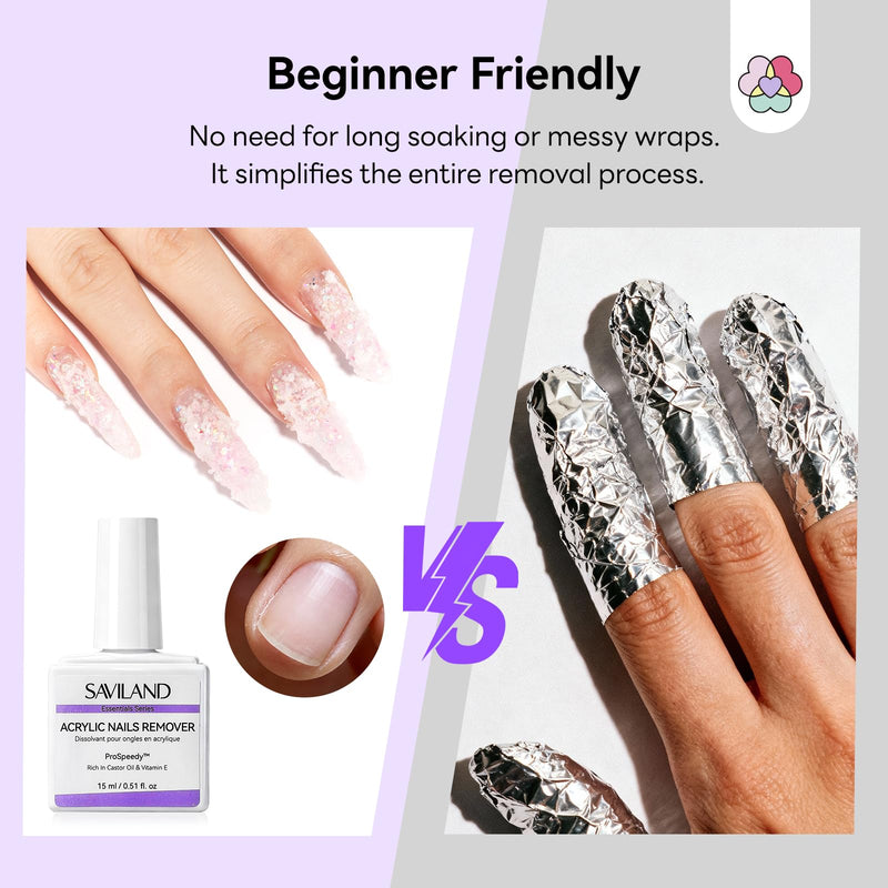 SAVILAND Acrylic Nail Remover Kit 2 Pcs: Powerful Rapid Dissolution Acrylic Remover with Cuticle Oil & Nail File Tools, No Soaking No Wrapping, Gentle Professional Set for Home Use 16pcs