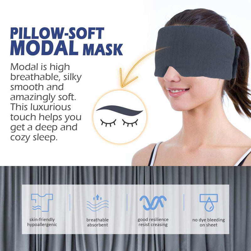 Mavogel Sleep Mask, Modal Material Eye Mask for Sleeping, Ultra Soft Skin Friendly Full Eye Covers for Women Men, Light Blocking Sleeping Mask for Travel Yoga Nap, Fully Adjustable Strap, Dark Grey 1 Count (Pack of 1)