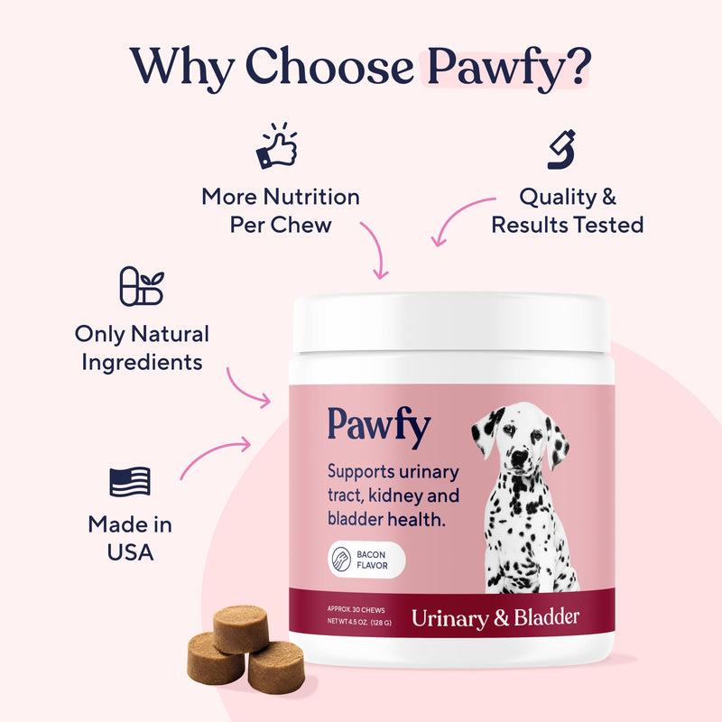 Pawfy Dog UTI Supplement | Cranberry & D-Mannose for Urinary Tract & Bladder Health | Ideal for Senior Dogs | Urinary Tract Infection Control | Dog Vitamins and Supplements - 30 Chews - BeesActive Australia