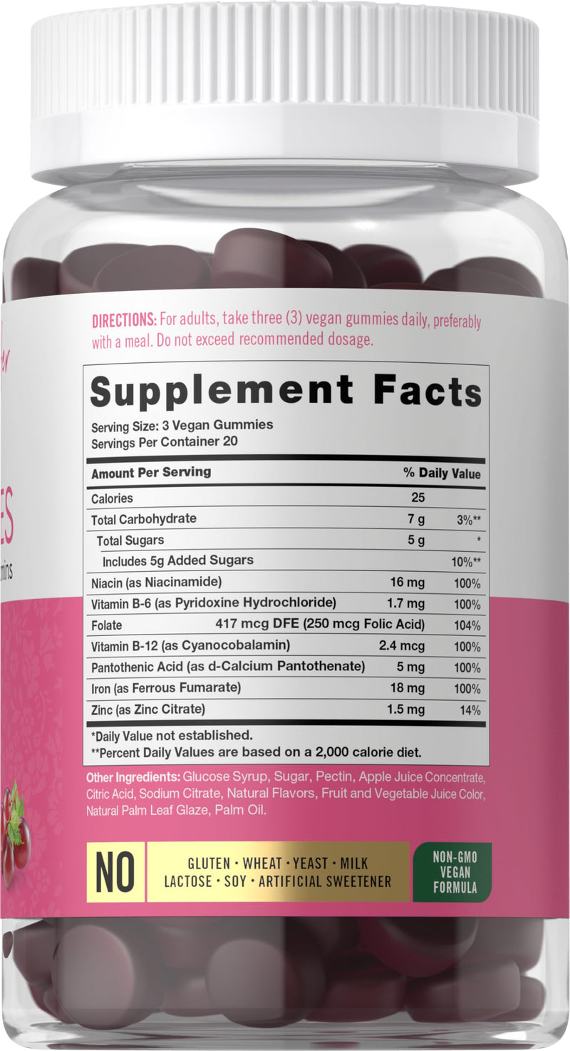 Carlyle Iron Gummies for Women with B-Complex Vitamins | 60 Count | Grape Flavor | Vegan, Non-GMO & Gluten Free Dietary Supplement