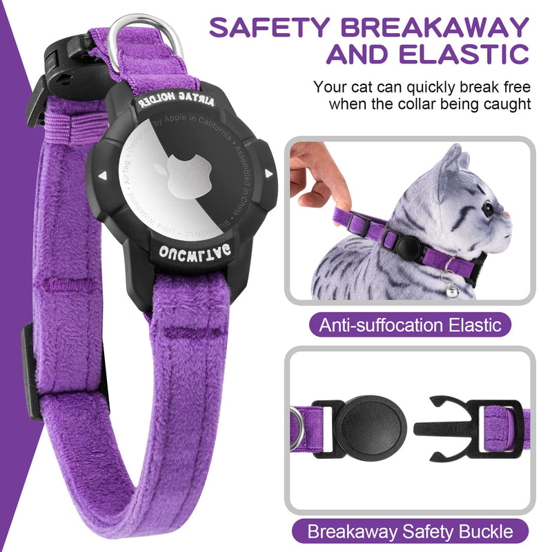 AirTag Cat Collar with Light-Up Apple Air Tag Holder, Cat Collar with Safety Clasp & Elastic Band for Kittens, Cats and Puppies (Kittens 18-26cm, Purple) Kittens 18-26cm - BeesActive Australia