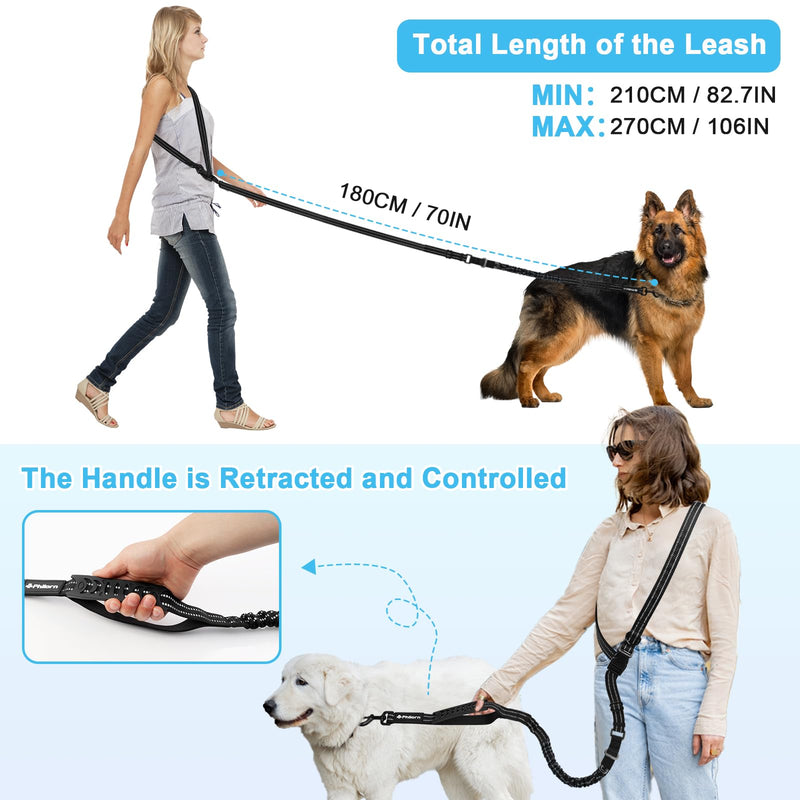 Philorn Hands Free Dog Leash, Crossbody Dog Leash, 6.9-8.9 Ft Multifunctional Waist Walking Belt with Car Safety Buckle for Large and Medium Dogs Jogging,Running,Training (Black, 25-120 lbs) Black - BeesActive Australia