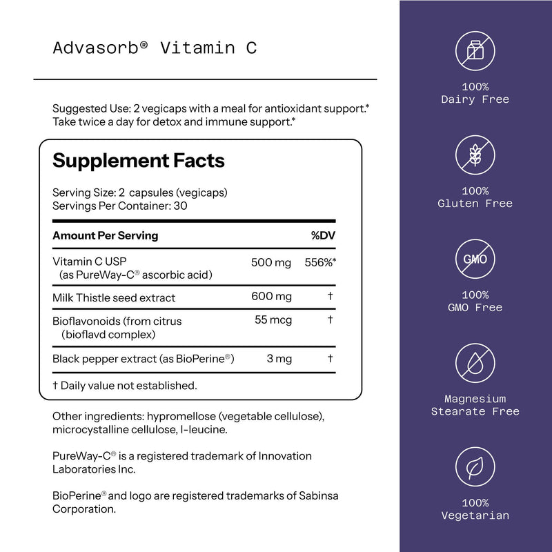 Quality of Life - Advasorb® Vitamin C Supplement - 60 Vegicaps 60 Count (Pack of 1)