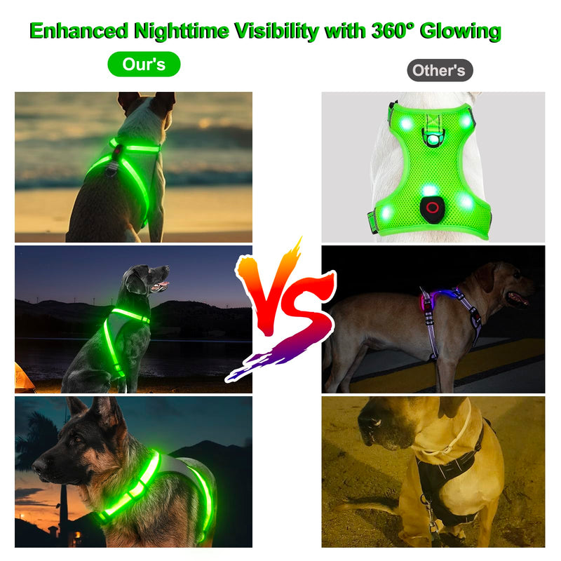 Visinite LED dog harness with light, dog harness luminous, rechargeable, 2 lighting modes, light harness for dogs, adjustable illuminated dog harness, light for safety when walking at night, green, large - BeesActive Australia