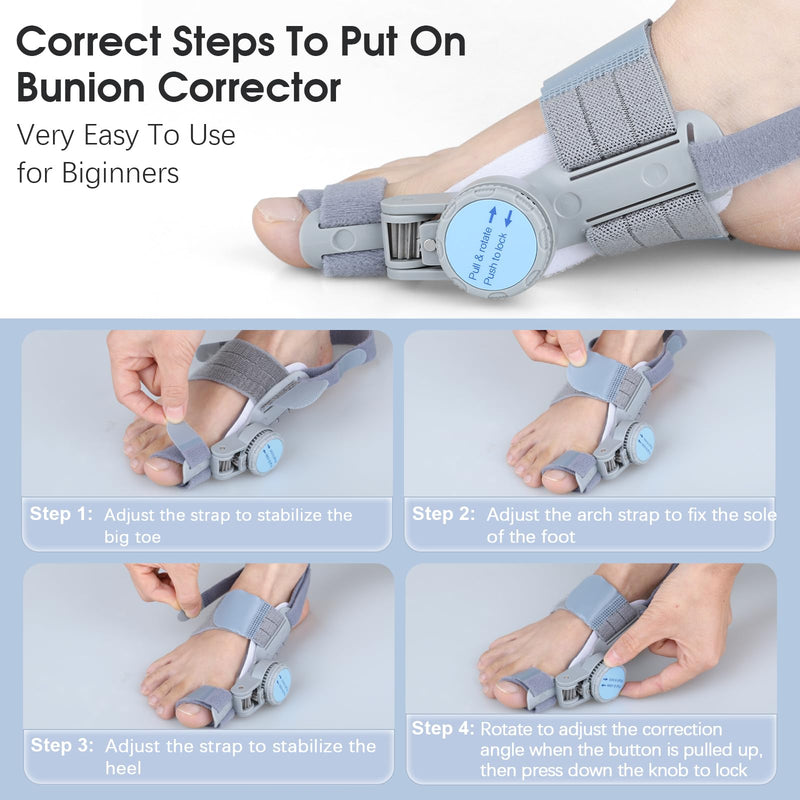 Bunion Corrector for Women Men: Big Toe Straightener Bunion Fix with Adjustable Knob-Orthopedic Bunions Splint Brace Toe Alignment Correction for Hallux Valgus Pain Relief Day/Night 1PCS (Grey) Grey - BeesActive Australia