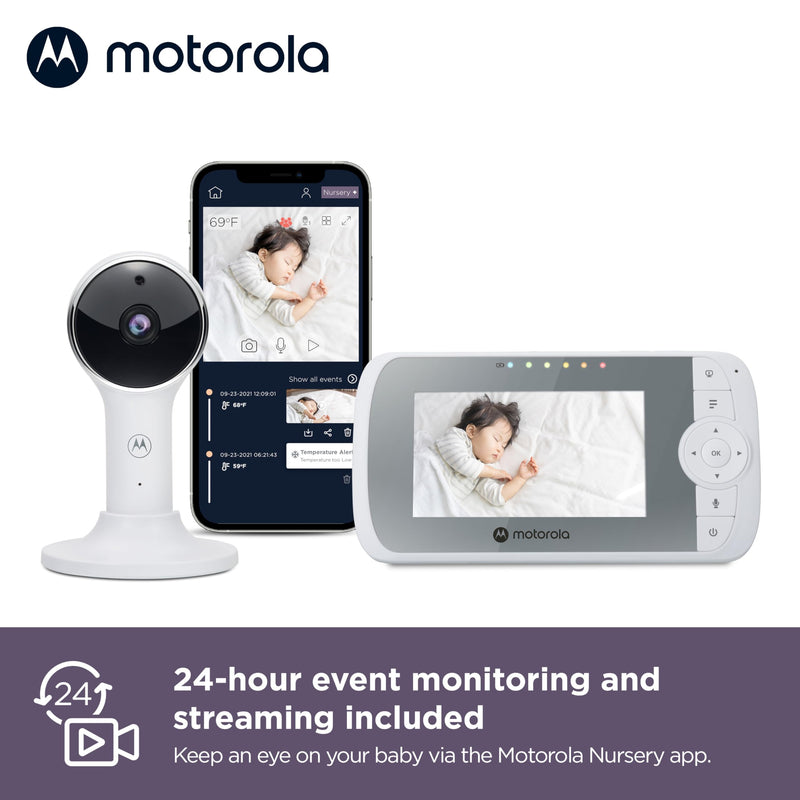 Motorola VM64-4.3" Screen HD 1080p Camera & WiFi Baby Monitor W/App Connectivity, 2-Way Audio & 1000ft Range - Remote Pan-Tilt-Zoom, Room Temp Display, Lullabies, & Night Vision 1 Camera - BeesActive Australia