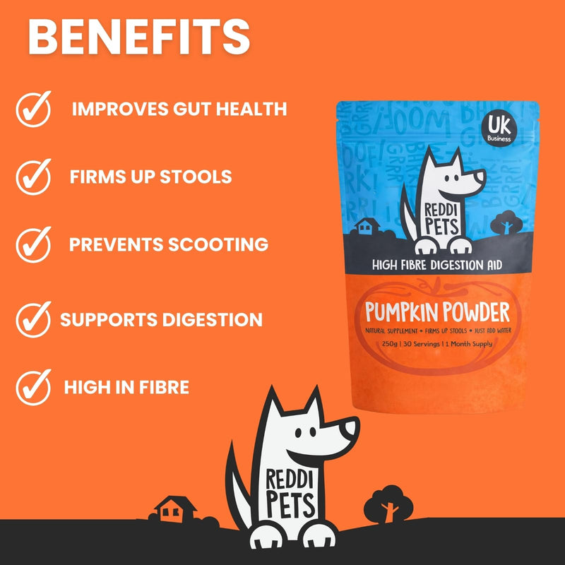 Pumpkin Powder for Dogs - 250g Pumpkin Puree for Dogs Food Topper for Gut Health, Dog Stool Firmer, Sensitive Stomach Support, Dog Constipation Relief, High-Fibre Digestive Supplement
