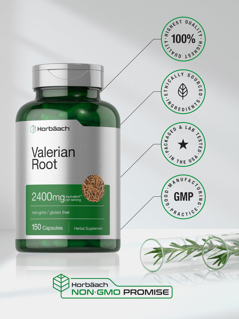 Horbäach Valerian Root Capsules | 2400 mg | 150 Count | Extract Supplement | Non-GMO, Gluten Free - BeesActive Australia