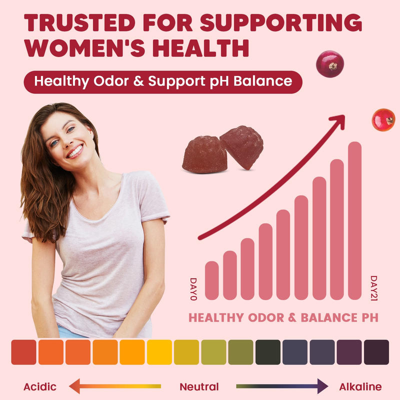 Premium Feminine Balance Gummies for Women with Cranberry Pineapple Powder | Support pH Balance & Vaginal Probiotics Health Gummies with D-Mannose , Sugar Free, Gluten Free, Vegan 60 Count (Pack of 1)