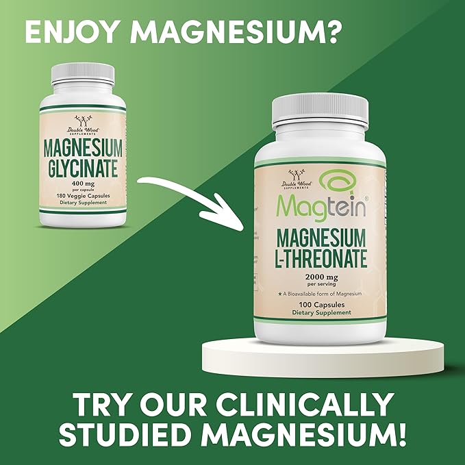 Magnesium Glycinate 400mg, 180 Capsules (Vegan Safe, Manufactured and Third Party Tested in The USA, Gluten Free, Non-GMO) High Absorption Magnesium by Double Wood Supplements - BeesActive Australia