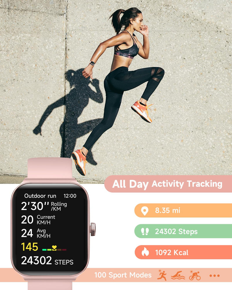 TOOBUR Smart Watch for Women Alexa Built-in, 1.95" Fitness Tracker with Answer/Make Calls, IP68 Waterproof/Heart Rate/Sleep Tracker/100 Sport Modes, Fitness Watch Compatible Android iOS fits 145mm-190mm wrists Pink - BeesActive Australia