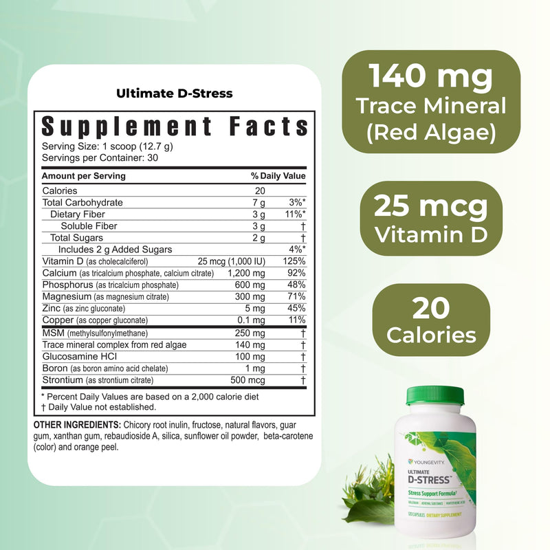 Youngevity Ultimate D-Stress Stress Support with Magnesium, 120 Capsules | Magnesium, valerian root, B1, B2, B6 and B12, adrenal support, nervous system health, daily relaxation support, 120 capsules