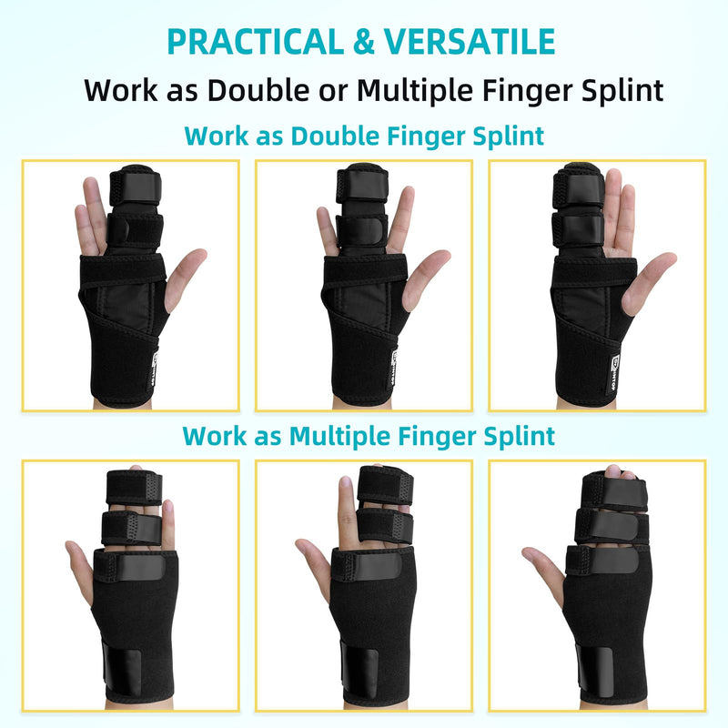 Trigger Finger Splint with Detachable Metal Splint Support for Middle/Index/Ring/Pinky Finger, Finger Brace with Hand Splint relief for Metacarpal Fractures, Arthritis, Contractures - Left Black-Left