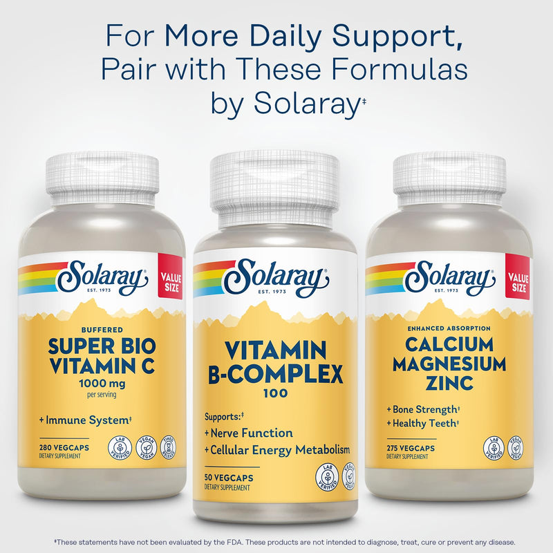 SOLARAY Vitamin B Complex 100mg - Cellular Energy, Nerve and Heart Health Support - Supplies All 8 B Complex Vitamins - Vitamin B12, B1, B2, B3, B6, Niacin, Folic Acid and Biotin - Vegan, 50 Servings | Complete B Complex Vitamins for Women & Men with F...