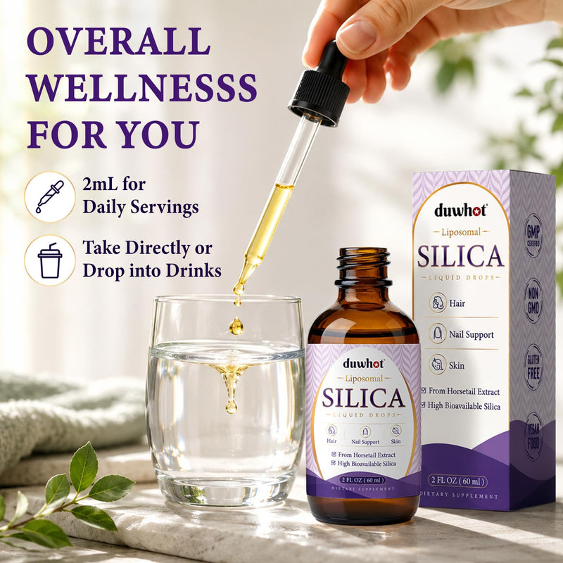 Liposomal Liquid Silica Supplement Drops for Women & Men, 2 Fl Oz | with Biotin, Lysine, L-Proline, MSM, Boron, Vitamin C, Zinc