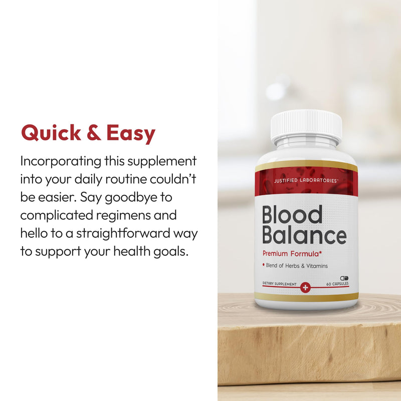 Justified Laboratories Blood Balance - 60 Capsules - Advanced Circulatory Support Formula with a Blend of Herbs & Vitamins - 30 Servings