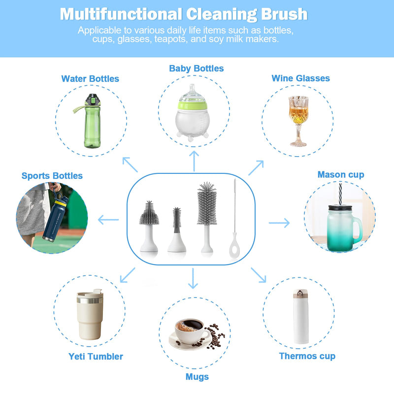 Electric Baby Bottle Brush Set with Rechargeable Electric Bottle Brush Cleaner and Replaceable Silicone Bottle Brushes and Straw Brush Cleaner, Waterproof Multi-Purpose Cleaning Brush (White) White - BeesActive Australia
