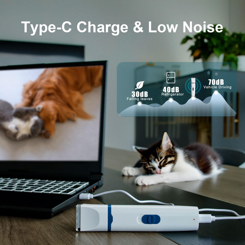 KIKETECH Dog Clippers for Grooming - Cordless Pet Nail Grinder for Small Dog Cat Rabbit Grooming Supplies, Low Noise Dog Clippers for Trimming Hair on Paws, Eyes, Ears, Face, Rump, Sea Blue Seablue - BeesActive Australia