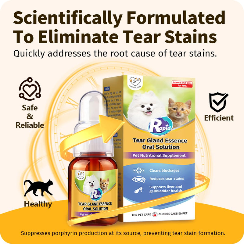 Tear Gland Essence Oral Solution for Tear Stain Remove, Reduce Tear Production, Relieve Redness & Swelling, Alleviate Allergy-induced, Improve Tear Gland Function for Cat & Dog (1 Bottle) 1 Bottle