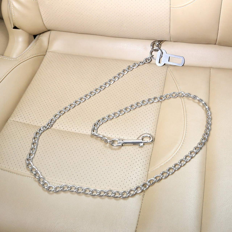 Mogoko Stainless Steel No chew Dog Car, Pet Vehicle Safety Restraint, Heavy Duty Big Canine Dog Car Leash Strap with Double Clip and Latch Attachment-25 Inch 25.5 Inch/65 CM - BeesActive Australia