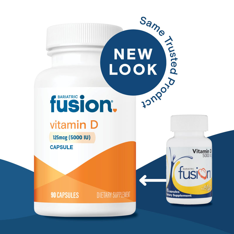 Bariatric Fusion Vitamin D3 5000 IU | Easy to Swallow Bariatric Vitamin D Capsule| One Per Day | Support Bone Strength and Calcium Absorption* | Post Bariatric Surgery | 90 Capsules Unflavored