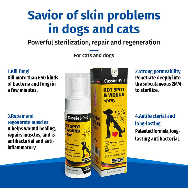 Hot Spot Spray for Dogs and Cats, Itch Relief Spray and Hot Spot Treatment for Irritated Dry Itchy Skin, Allergies, and Dermatitis for Dogs & Cats, 2.02oz 2.02 oz