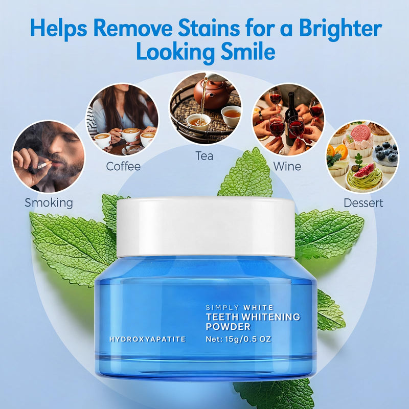 Enamel-Safe Teeth Whitening Powder - Hydroxyapatite - Gentle on Teeth - No Sensitivity Formula - Removes Stains - Long-Lasting Freshness - Breath Freshening Whitening Powder- 15g Blue 15