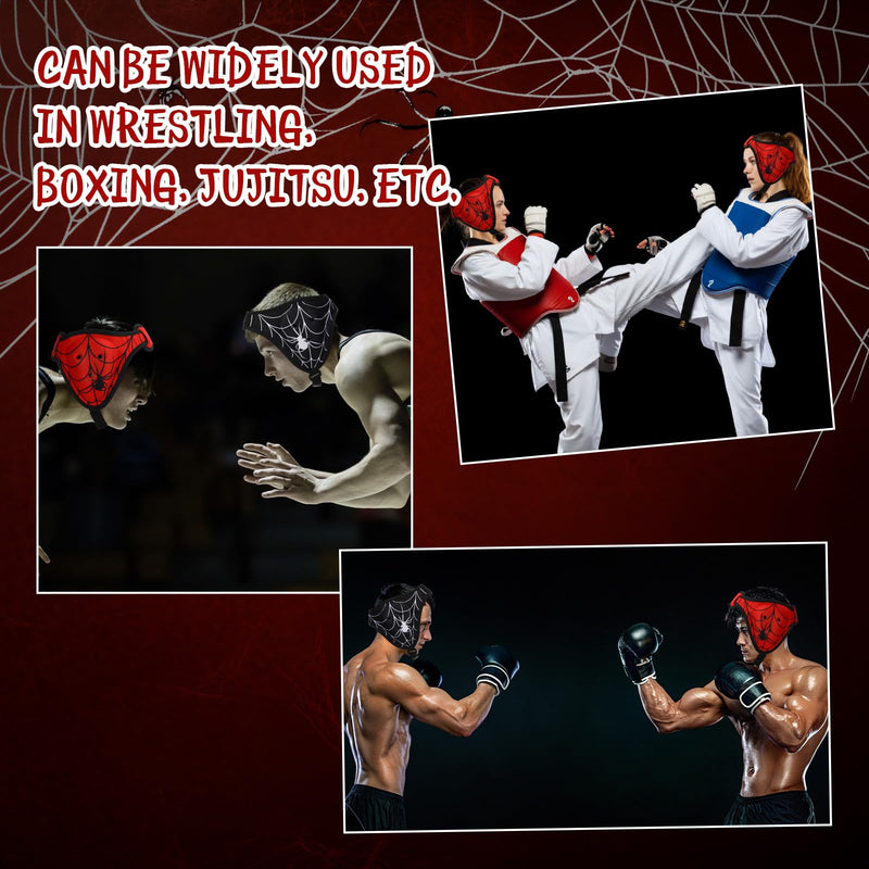 2 Pcs Spider Wrestling Headgear for Kids Youth Black Red Adjustable Soft Grappling Headgear Wrestling Ear Guard Protective Gear for Sparring Brazilian Jiu Jitsu Training Sparring Mma Combat